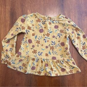 Carter’s Mustard Yellow Floral Peplum Top Long Sleeve Shirt | Girls Size 5T